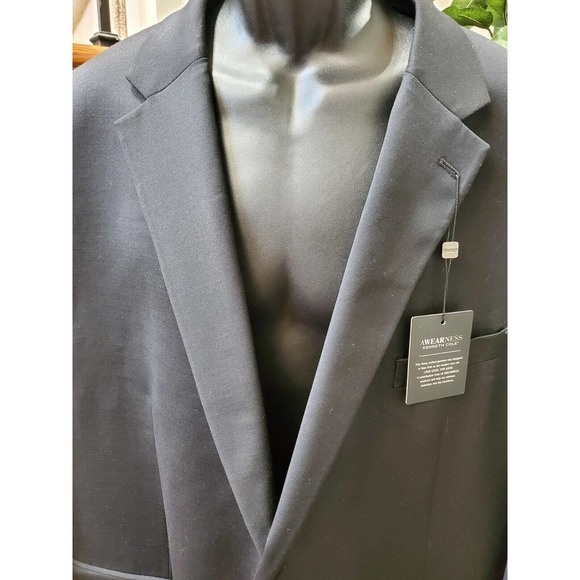 Awearness Kenneth Cole Solid Blue Wool Single Breasted Two Buttons Blazer 54L - Picture 5 of 12